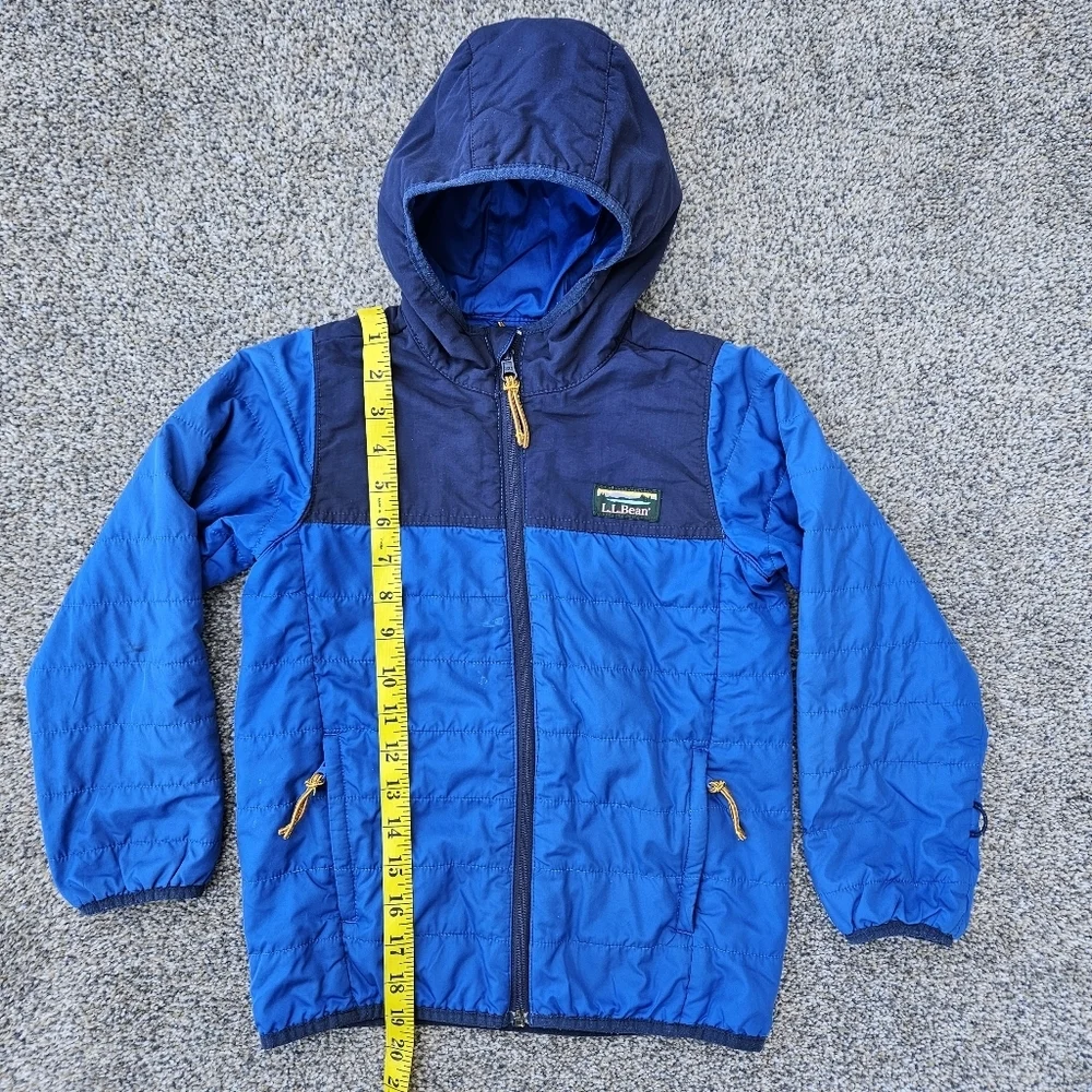 LL Bean Discovery Trail Jacket Synthetic Down Coat Blue Black Zip Up Youth L